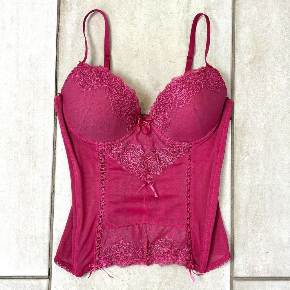 Vintage 2000s hot pink spaghetti strap semi sheer corset top